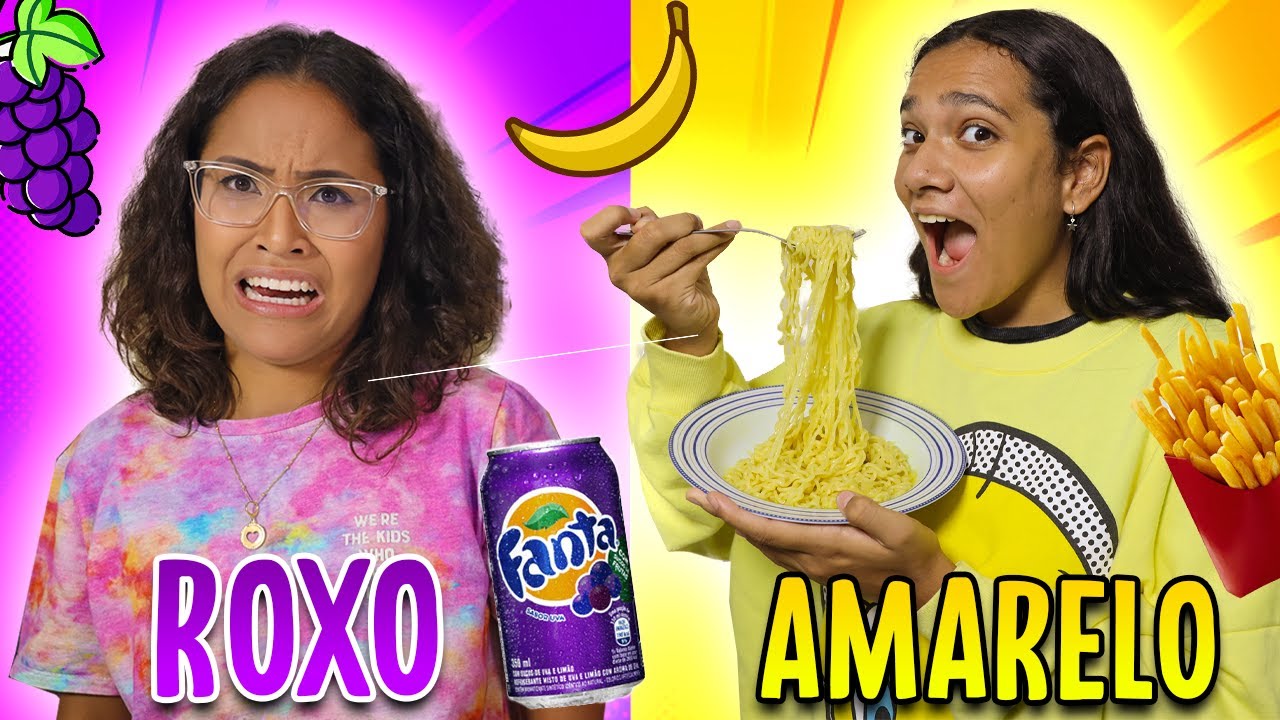 UM DIA INTEIRO COMENDO APENAS COMIDA ROXA VS AMARELA! - JULIANA BALTAR