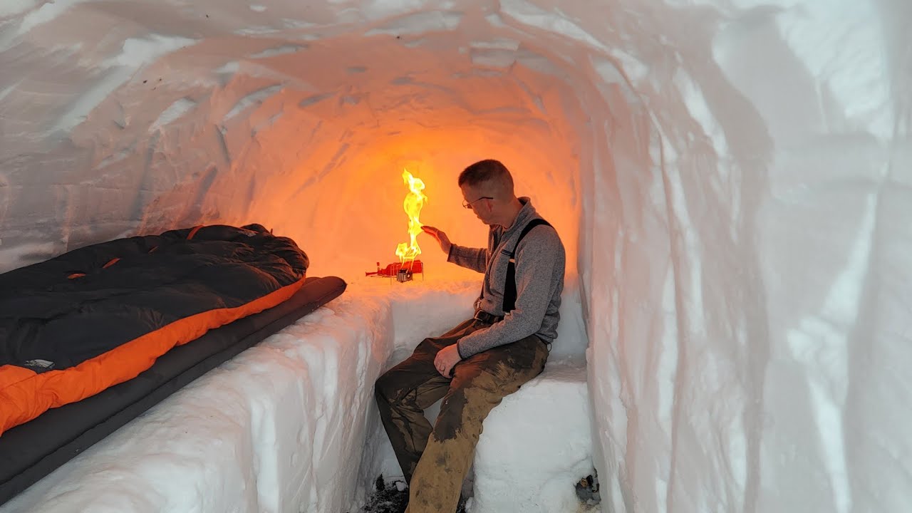 ⁣Dugout Shelter Under 10ft (3m) of Snow - Solo Camping in Survival Shelter During Snow Storm