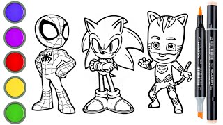 Drawing and Coloring Spiderman, Sonic and PJ Masks Catboy