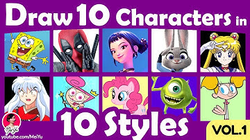 Draw 10 Characters in 10 Art Styles Swap Challenge | Brand New 1st Art Challenge of Its Kind! Mei Yu