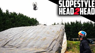 INSANE MTB HEADT0HEAD AT MY SLOPESTYLE COMPOUND!!