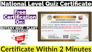 National Level Online Quiz Certificate | Botany Quiz Certificate | Free Certificate