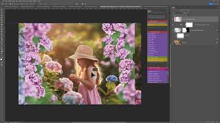 Add gorgeous hydrangea overlays in Photoshop to 3 different images. Blend, blur, mask, and finish.