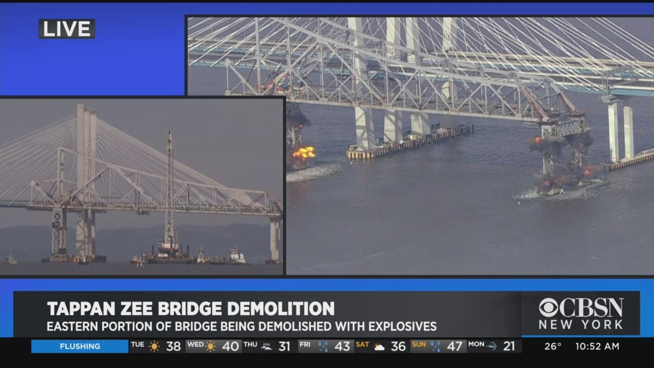 Old Tappan Zee Bridge plunges into the Hudson River in spectacular  controlled explosion - ABC News