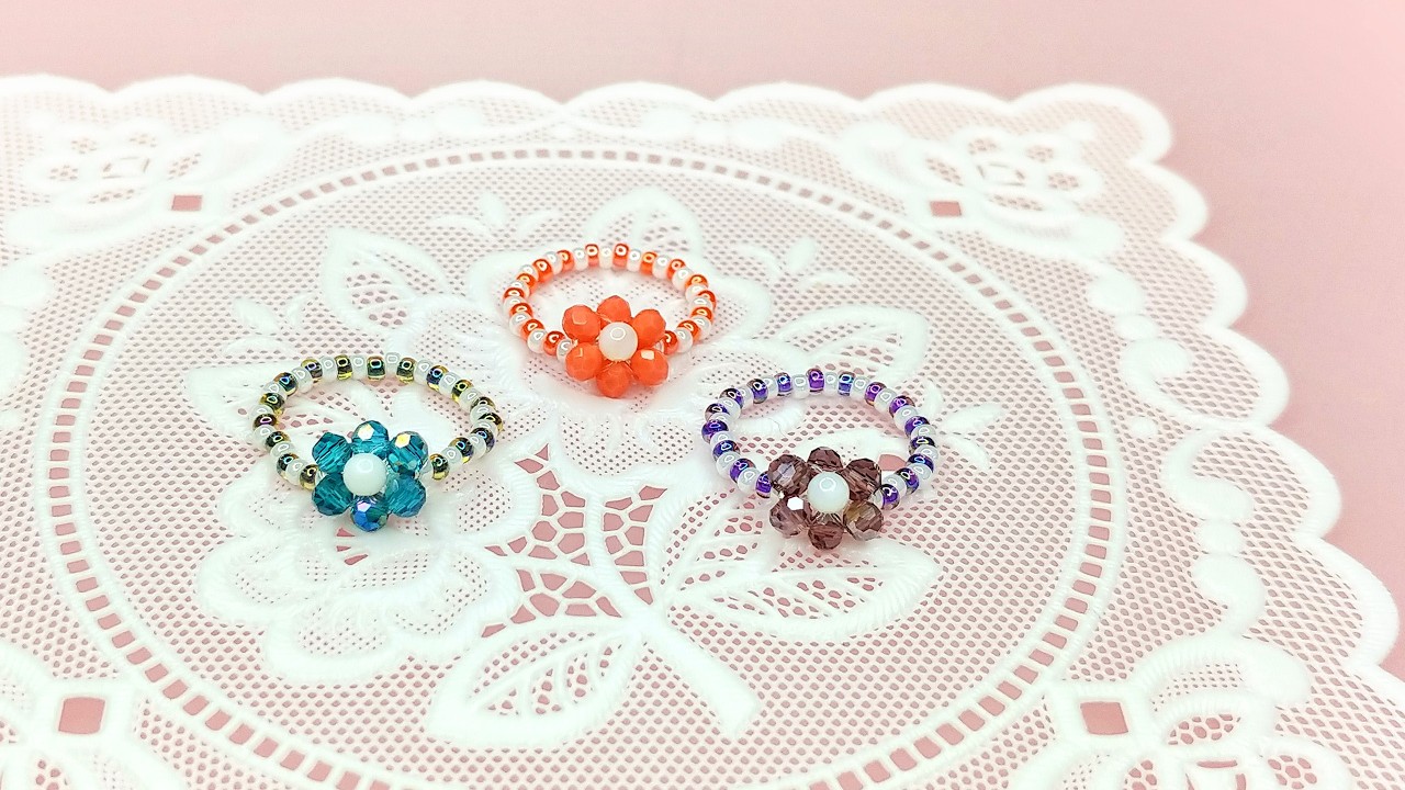 と*ち様 アクセサリーまとめ How to Easily Make Crystal Bead Flower Rings - YouTube