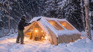 Trapped in the Worst Blizzard Ever | Hot Tent Camping by a Frozen Stream