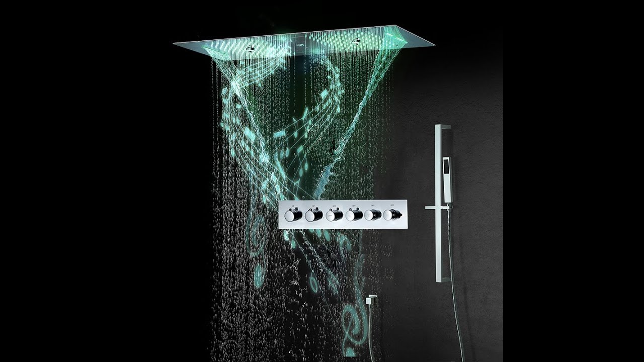 Review Luxurious Music LED Rain Shower System 36*12 Inch Matte Black Showerheads 2022