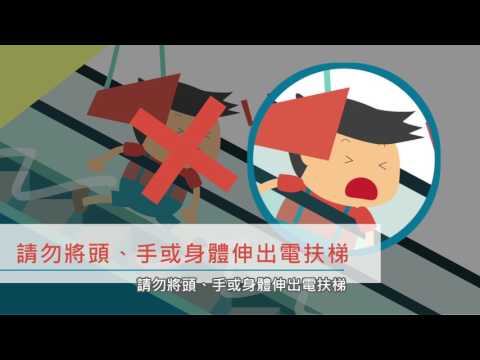 電扶梯使用安全宣導「請勿將頭、手或身體伸出電扶梯」