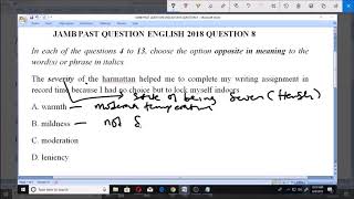 JAMB PAST QUESTION ENLISH 2018 QUESTION 8 antonym, Severity and Mildness