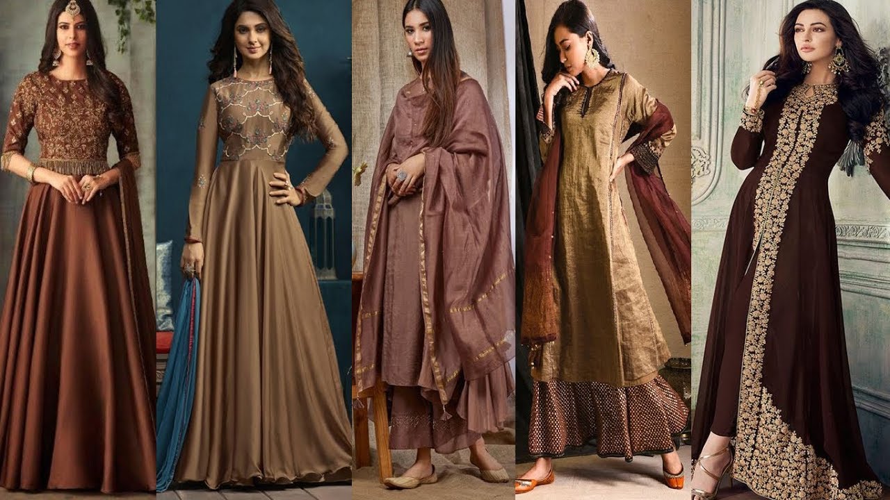 Chocolate Brown Gold Anarkali Suit Set – Byutify.in
