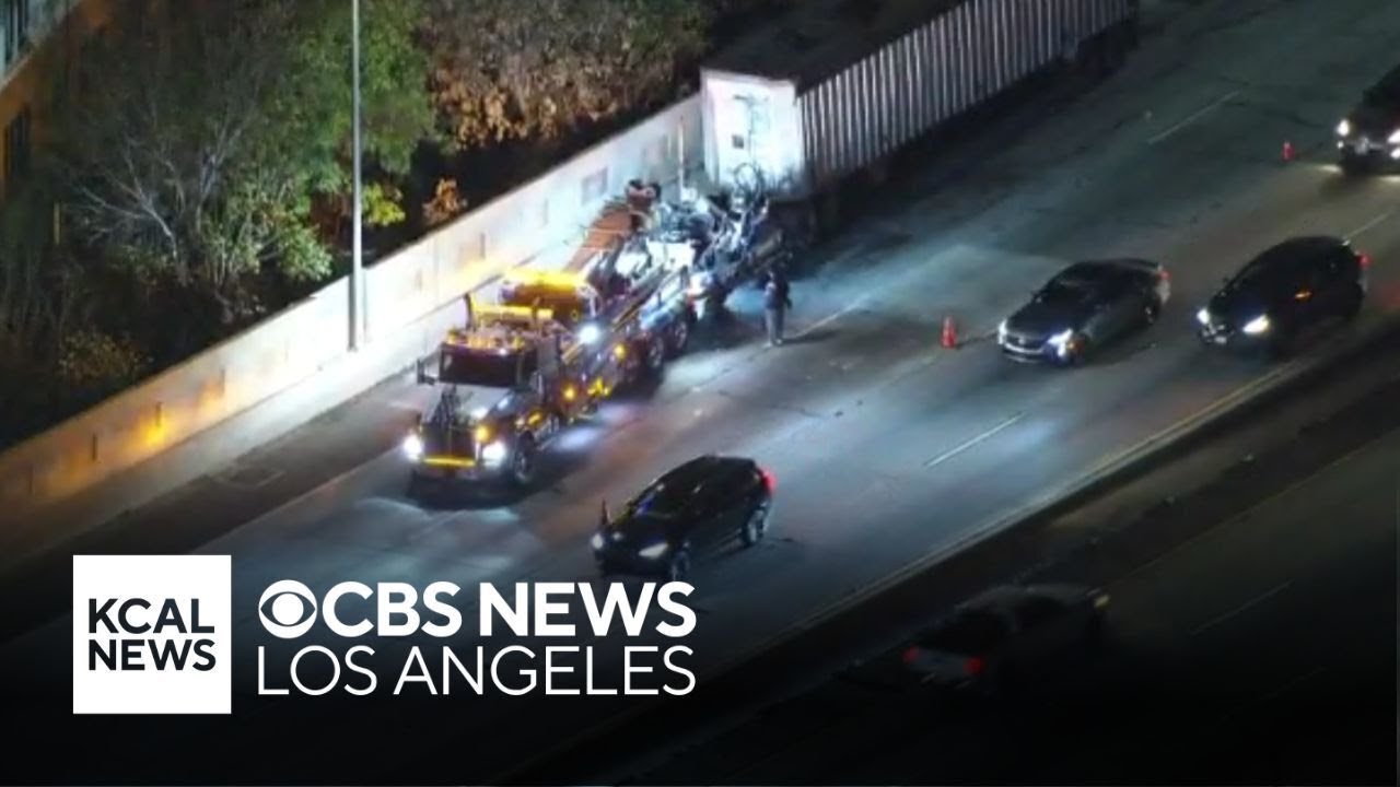 Big rig fire affects traffic on the 101 Freeway in Hollywood - YouTube