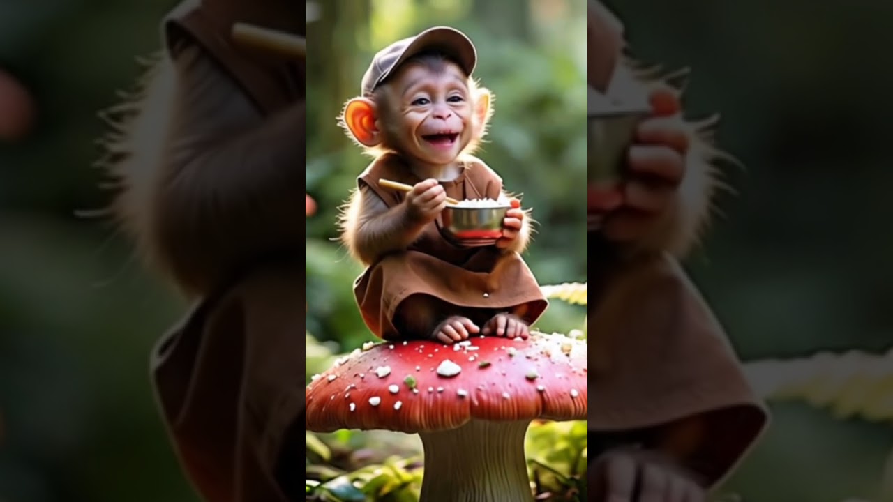 “He Eats Rice Like a Human! 😱 | Little Monkey Eats From Bowl With Full Focus 🍚”