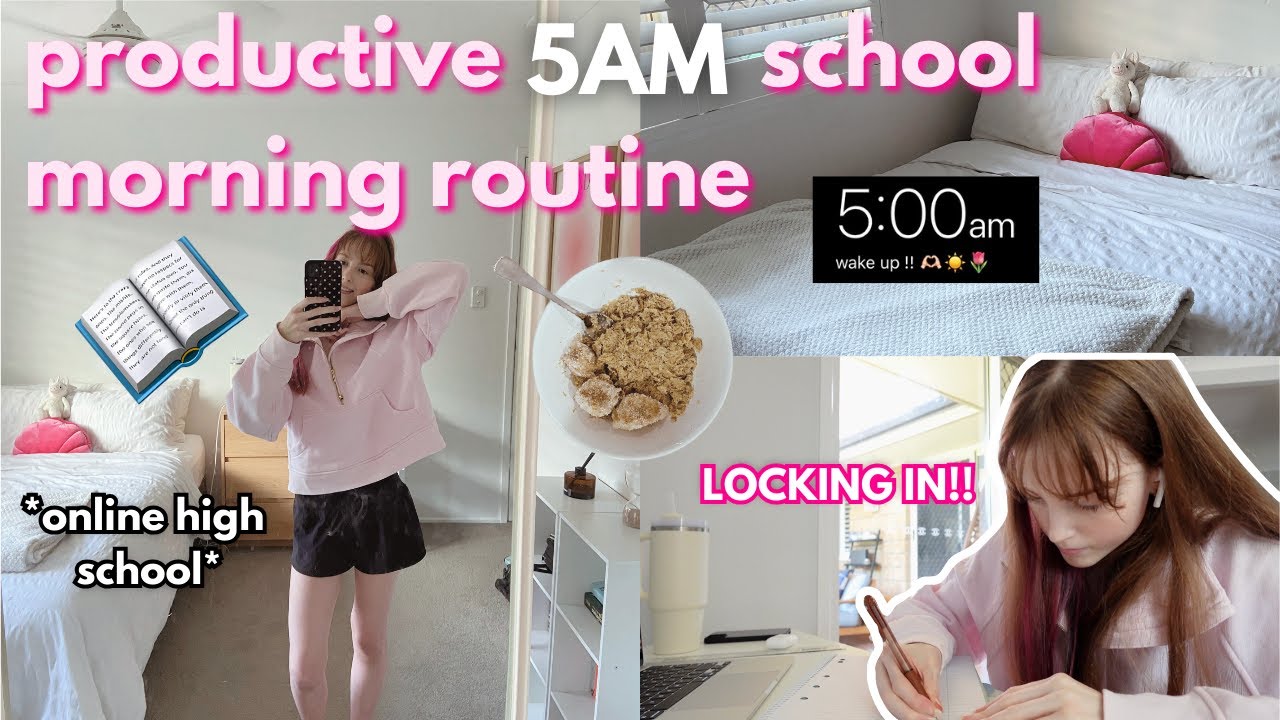 PRODUCTIVE 5AM SCHOOL MORNING ROUTINE  📓📌 *online high schooler*