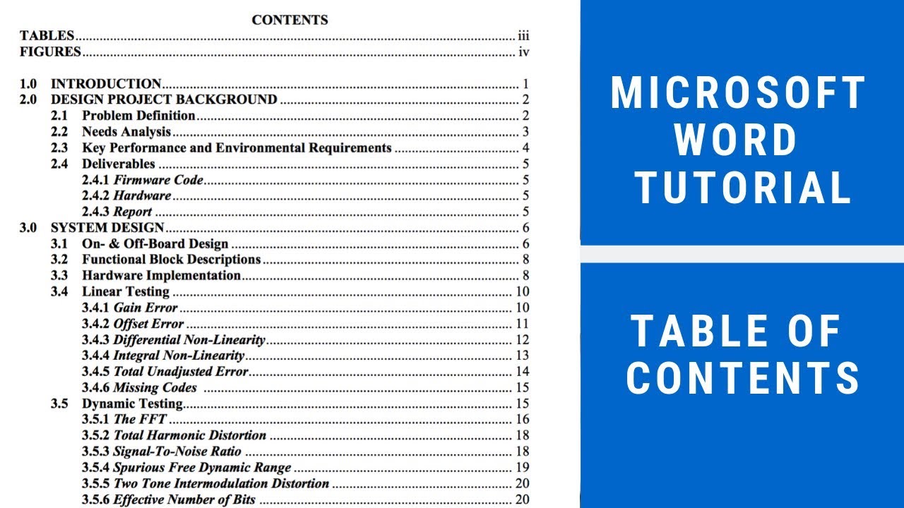 mla table of contents example