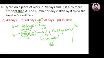 A can do a piece of work in 70 days and B is 40% more efficient | work time efficiency question#CDS