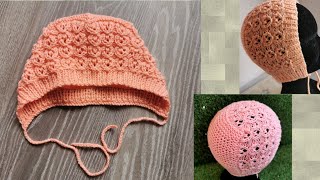 Gorro para niña tejido con dos agujas.