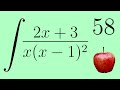 Integration by Partial Fractions, Integral of (2x+3)/x(x-1)², Calculus 2