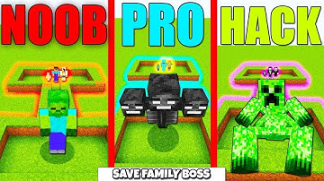 Minecraft Battle : SAVE THE FAMILY BOSS CHALLENGE - NOOB vs PRO vs HACKER Minecraft Animation
