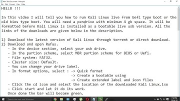 Make a Kali Linux live bootable usb for Uefi type bios