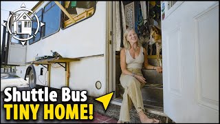 Her bohemian tiny home! Solo female lives in bus conversion