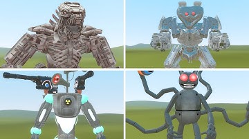 Mecha Siren Head, Mecha Godzilla, Mecha Huggy Wuggy, Mecha Cartoon Cat in Garry