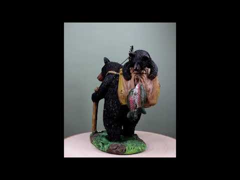 Gone Fishing Mother Black Bear With Cub In Fishing Backpack Statue W–  Ebros Gift