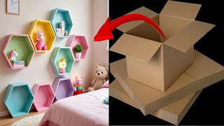 How to make hexagon wall shelf with cardboard At home🔎 || Card board eaisly craft || Cardboard ideas