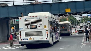 MTA Bus: 2012 NFI C40LFs #336 #342 on the Q25/Q34 to Jamaica departing Main St/Roosevelt Av