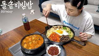 Real Mukbang:) Making 10 servings of bibimbap in a earthen pot(?) ☆ Cheonggukjang, red pepper paste