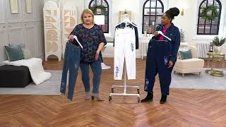 Quacker Factory Dreamjeannes Flat Waistband Indigo Floral Straight Jean On Qvc