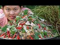 Cooking Mixed SPICY Water Convolvulus with Pork Belly Recipe - Donation Food in Village