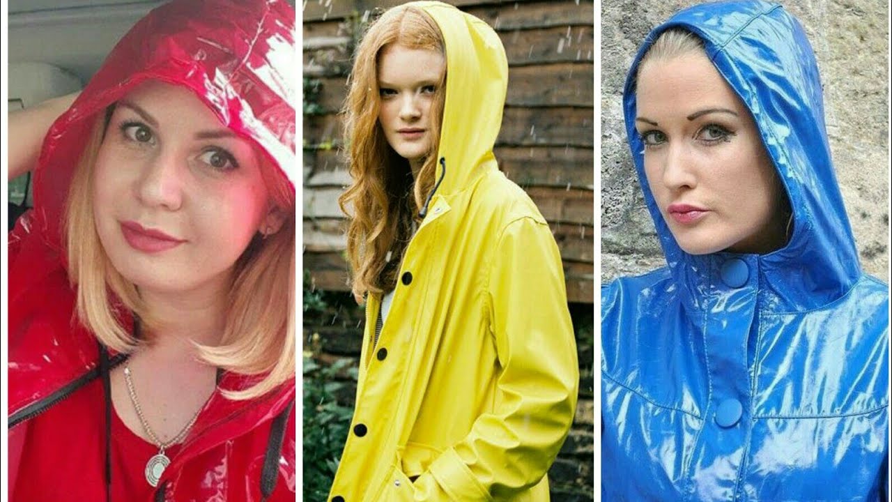 Shiny vinyl raincoat for ladies - YouTube