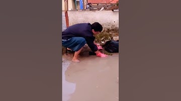 Remove garbage blockage mini Culvert pipe that make water flooding #shorts #cleaning #garbage