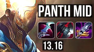 PANTHEON vs SYNDRA (MID) | 13/1/7, 1400+ games, 1.7M mastery, Legendary | EUW Master | 13.16