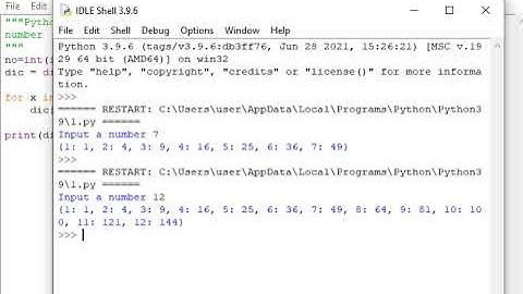 Python script to generate and  print a dictionary that contains between 1 and n in the form (x, x*x)