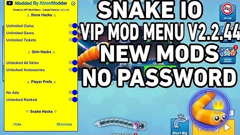 Snake io Mod Menu v2.2.44 | Unlocked All Skins, WallHack, GodMode, Unlimited Gems, Unlimited Coins,