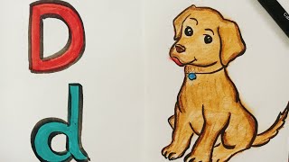 How to draw a Dog/ D for Dog / Easy drawing for kids