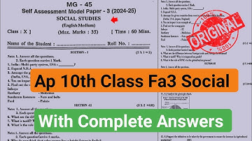 💯real 10th class social studies self assessment 3 model paper and answers 2025|Ap 10th fa3 social