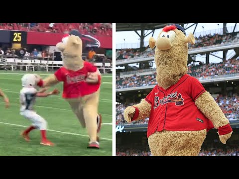 Braves mascot stiffs-arms, runs over children during football game