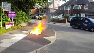 Explosion of four point power box out of the pavement