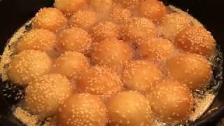 How to make sesame balls with mung beans filling (Cambodia Nom Kroch)