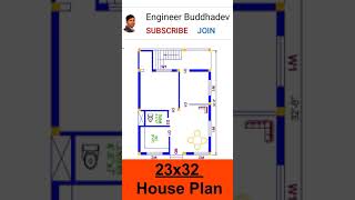 23x32 Simple 2 bedrooms house plan with car parking