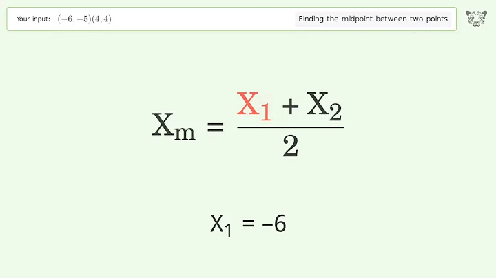 Find the midpoint between two points p1 (-6,-5) and p2 (4,4): Step-by-Step Video Solution