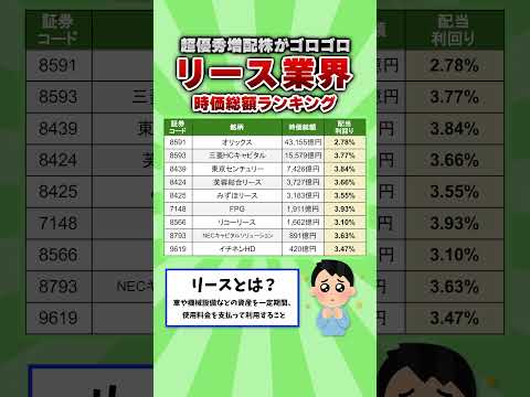 【超優秀増配株ゴロゴロ】リース業界の時価総額ランキング　#高配当 #投資 #配当