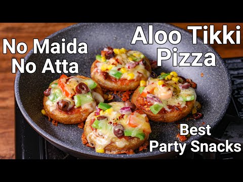 Mini Aloo Tikki Pizza on Tawa - No Maida, No Atta, No Oven Pizza Recipe | Potato Patties Pizza Snack | Hebbar | Hebbars Kitchen
