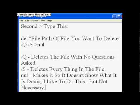 How to make a .bat file tht deletes stuff 4 ever