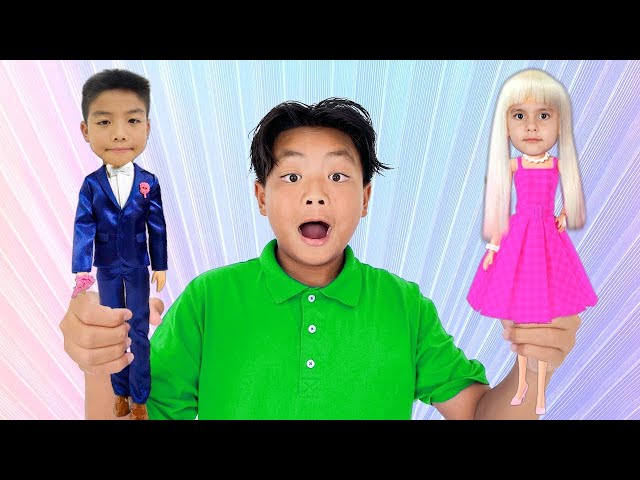 Alex Teaches Barbie Ellie and Ken Eric Dolls to Brush Eat and Play! class=