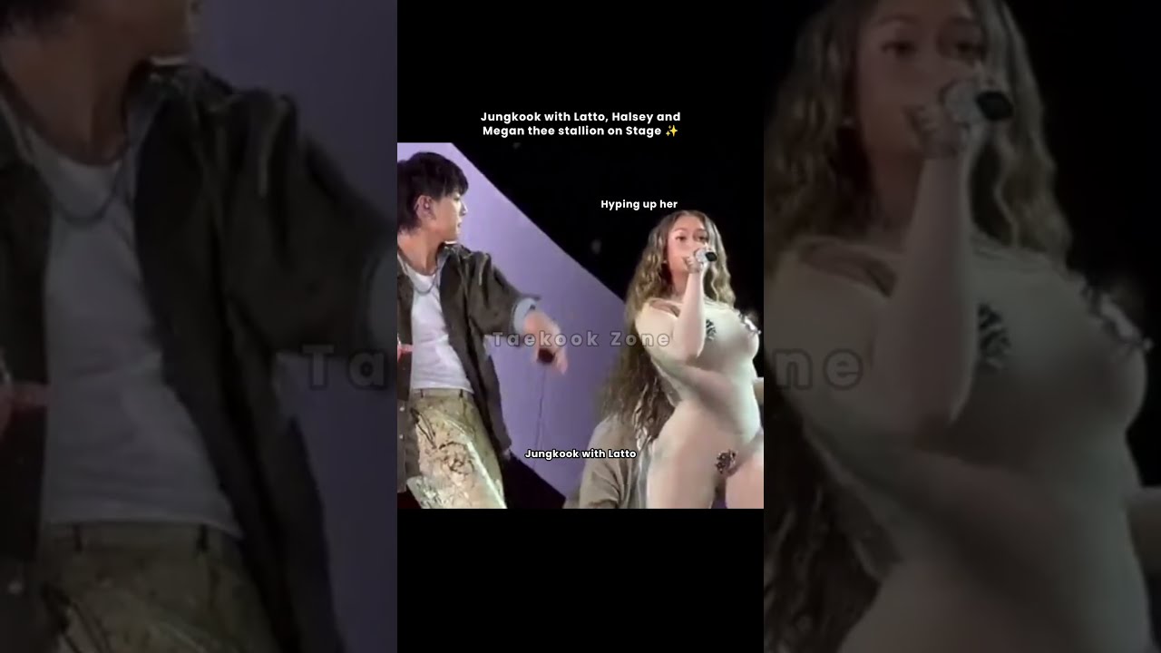Jungkook with #Halsey, #MeganTheeStallion & #Latto on stage✨ #bts #jungkook #ddaengbts #kpop