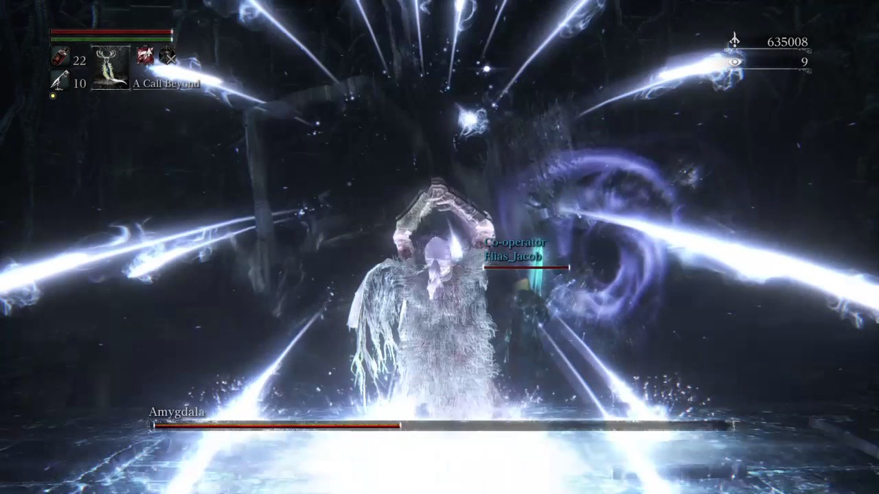 Bloodborne: 6.7k hit with A Call Beyond on Cursed Amygdala.