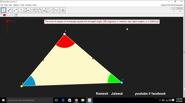 The sum of angles of a triangle equals the straight angle 180 degrees